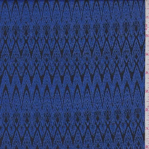 1 YD PC-Electric Blue/Black Art Deco Jacquard Double Knit Fabric