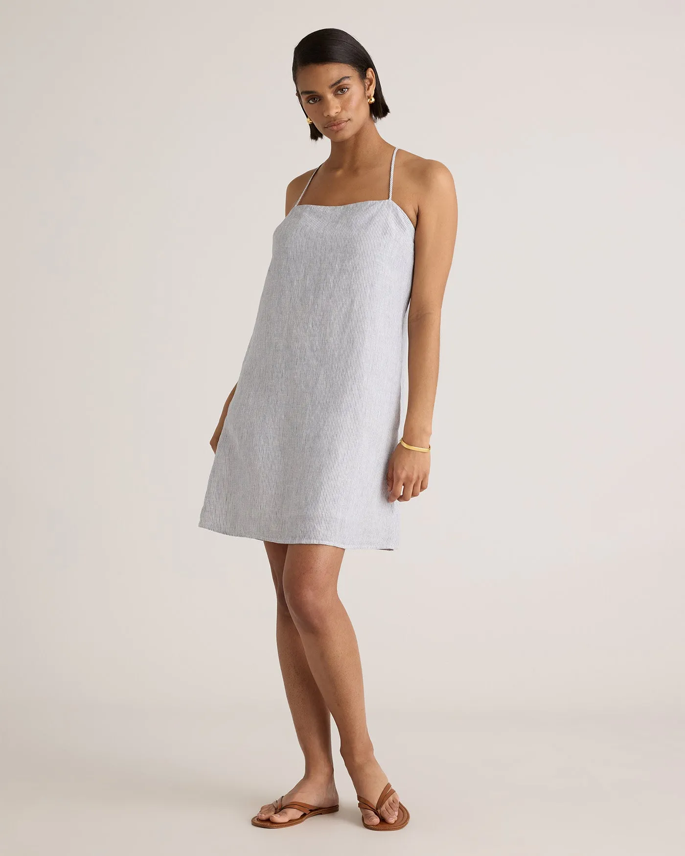 100% European Linen Spaghetti Strap Mini Dress