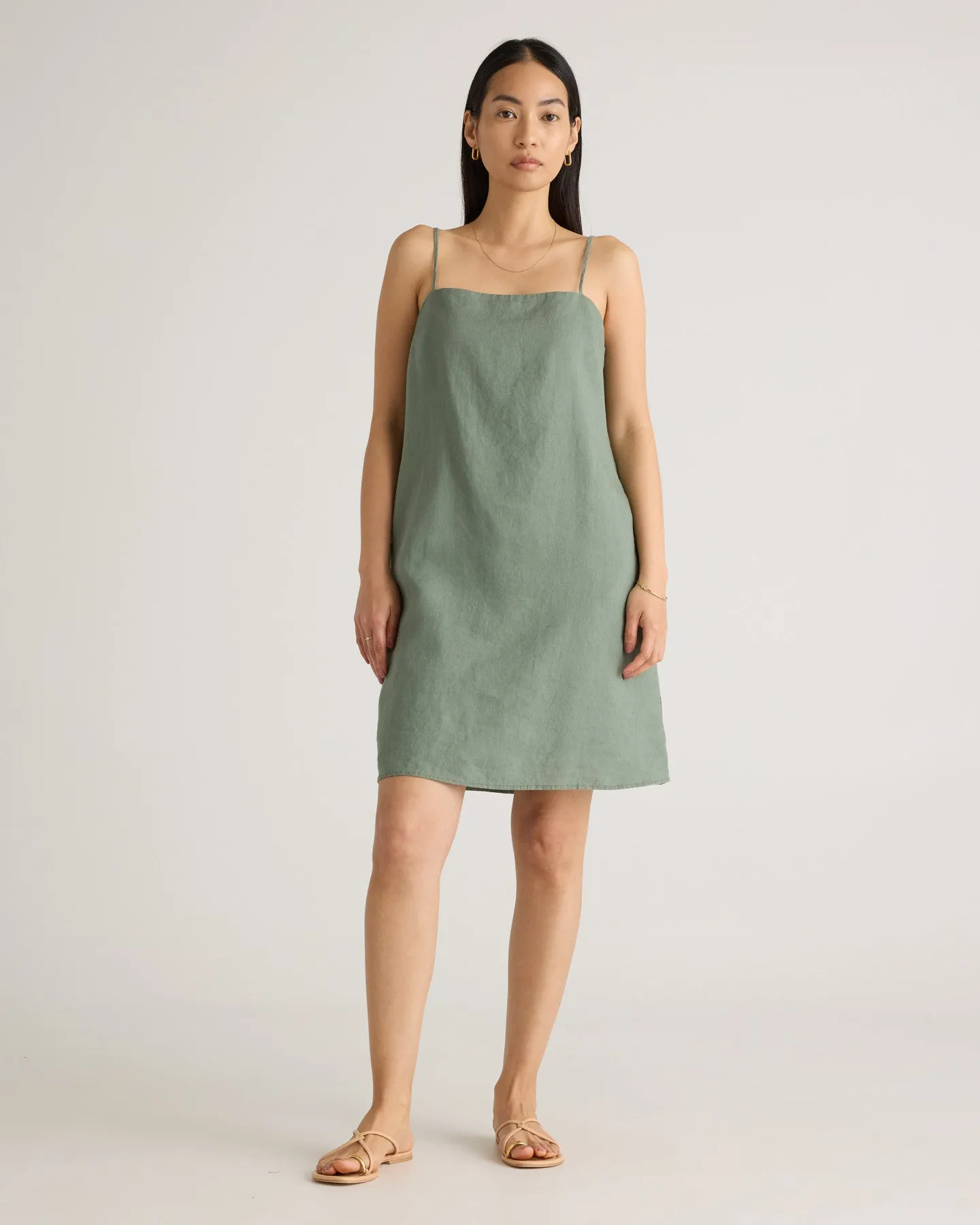 100% European Linen Spaghetti Strap Mini Dress