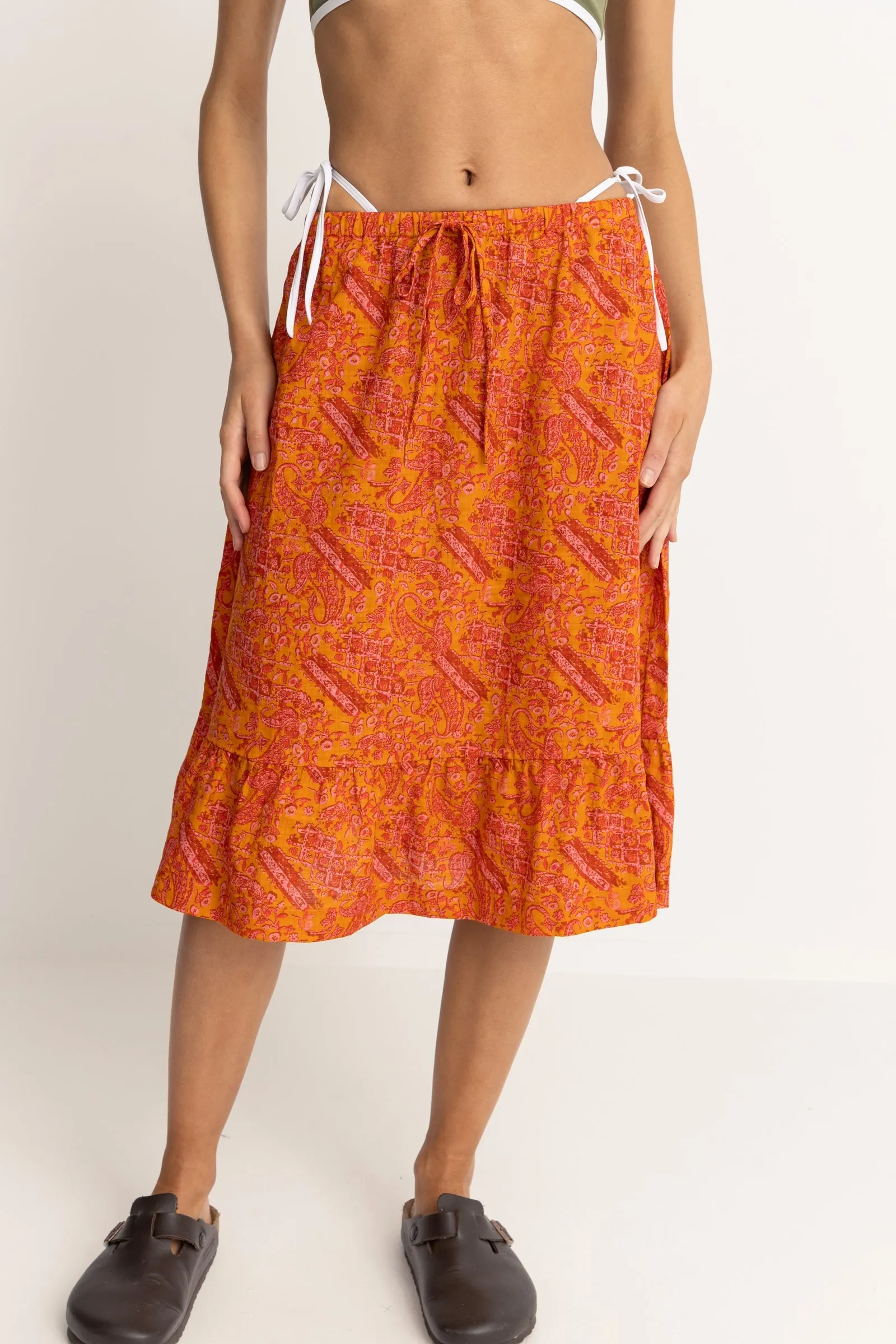 Adia Paisley Tiered Midi Skirt Orange