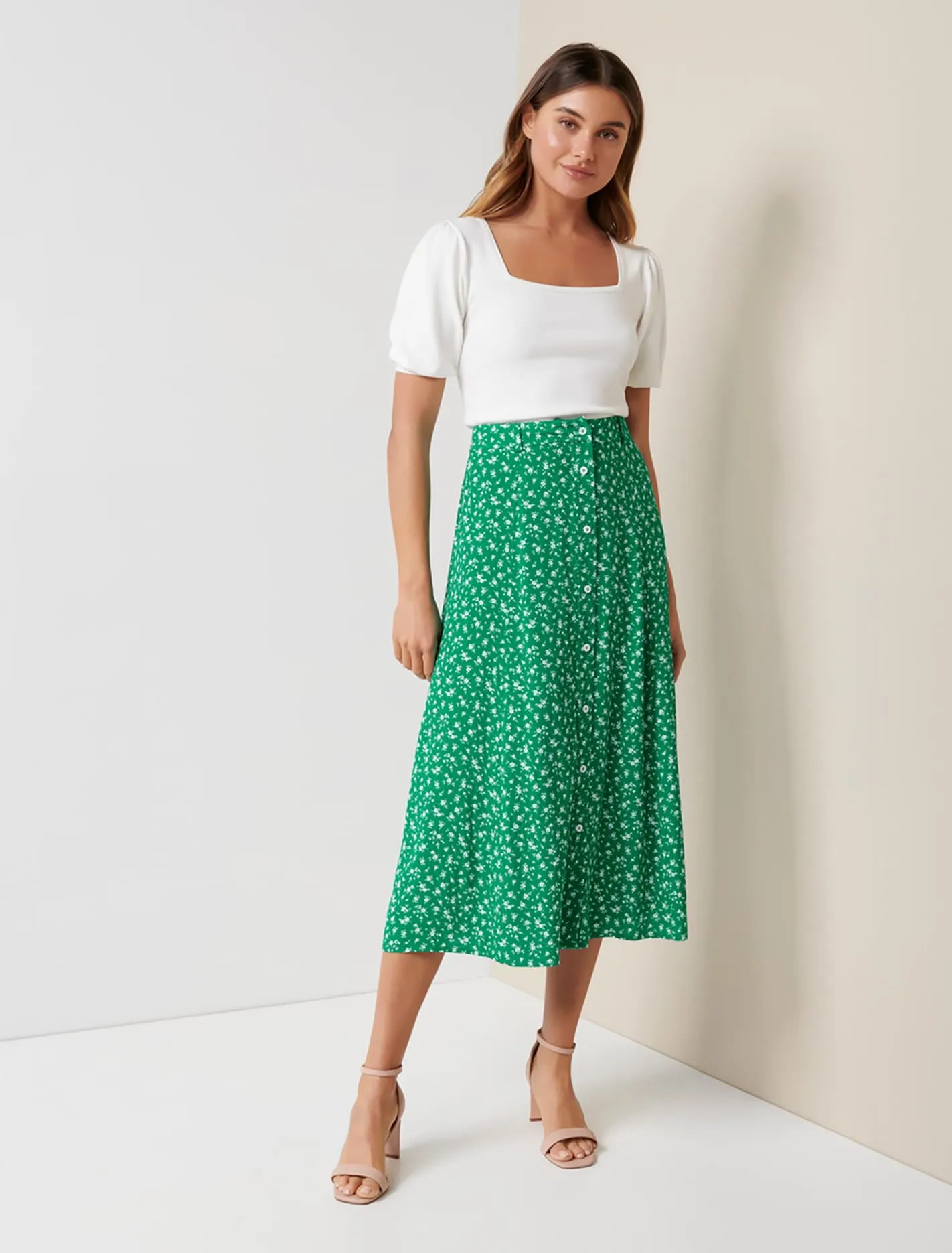 Alyssa Button Front Midi Skirt