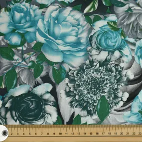 Aqua Green Graphic Floral Cotton Print