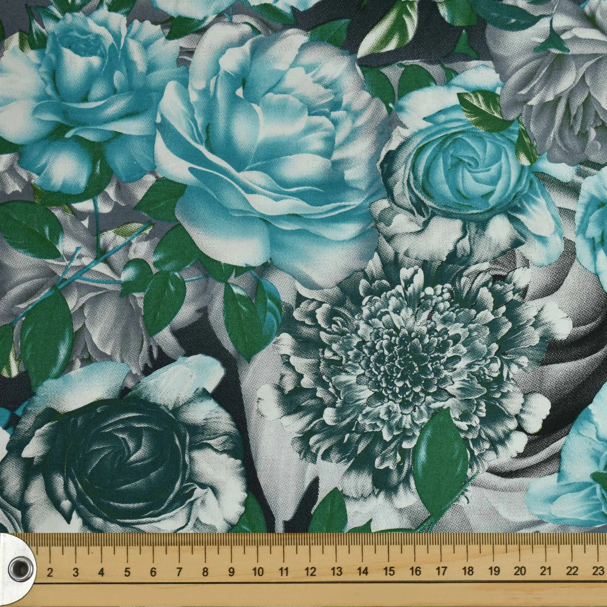 Aqua Green Graphic Floral Cotton Print