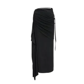 Asymmetric Pleated Draped Maxi Skirt in Black