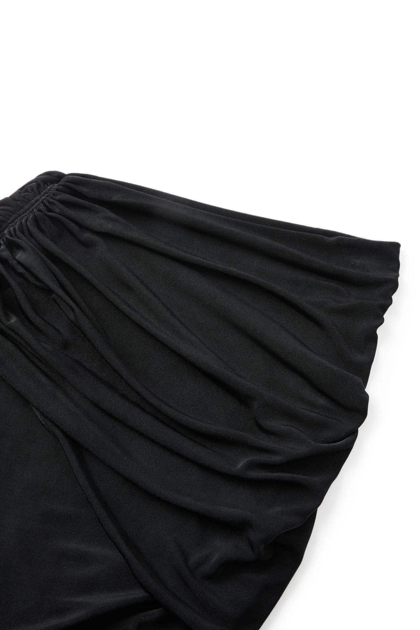 Asymmetric Pleated Draped Maxi Skirt in Black