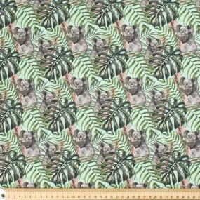 Australiana/Aboriginal Inspired Cotton Prints Design - Koala & Leaf on Light Turquoise