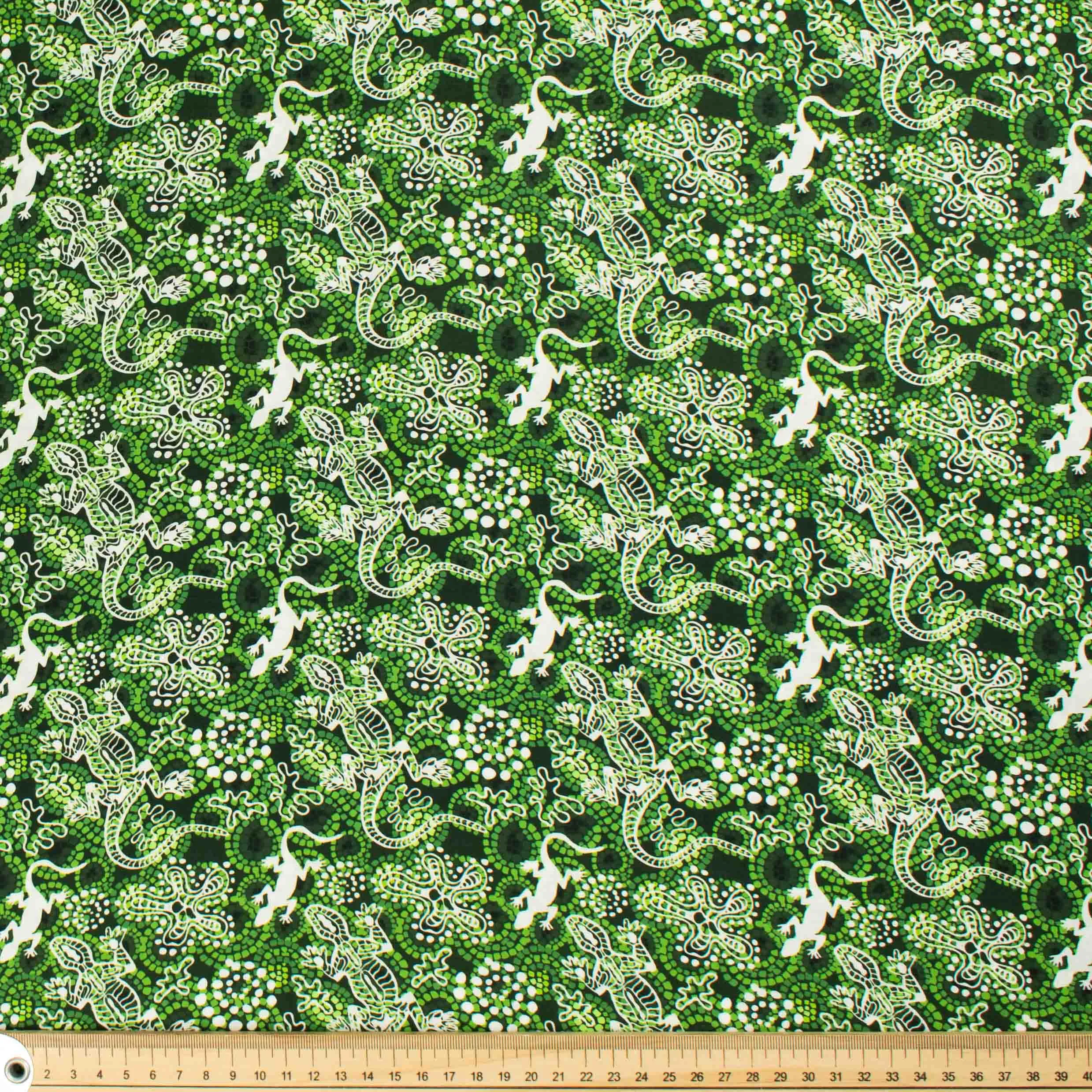 Australiana/Aboriginal Inspired Cotton Prints Design - Lizard on Green