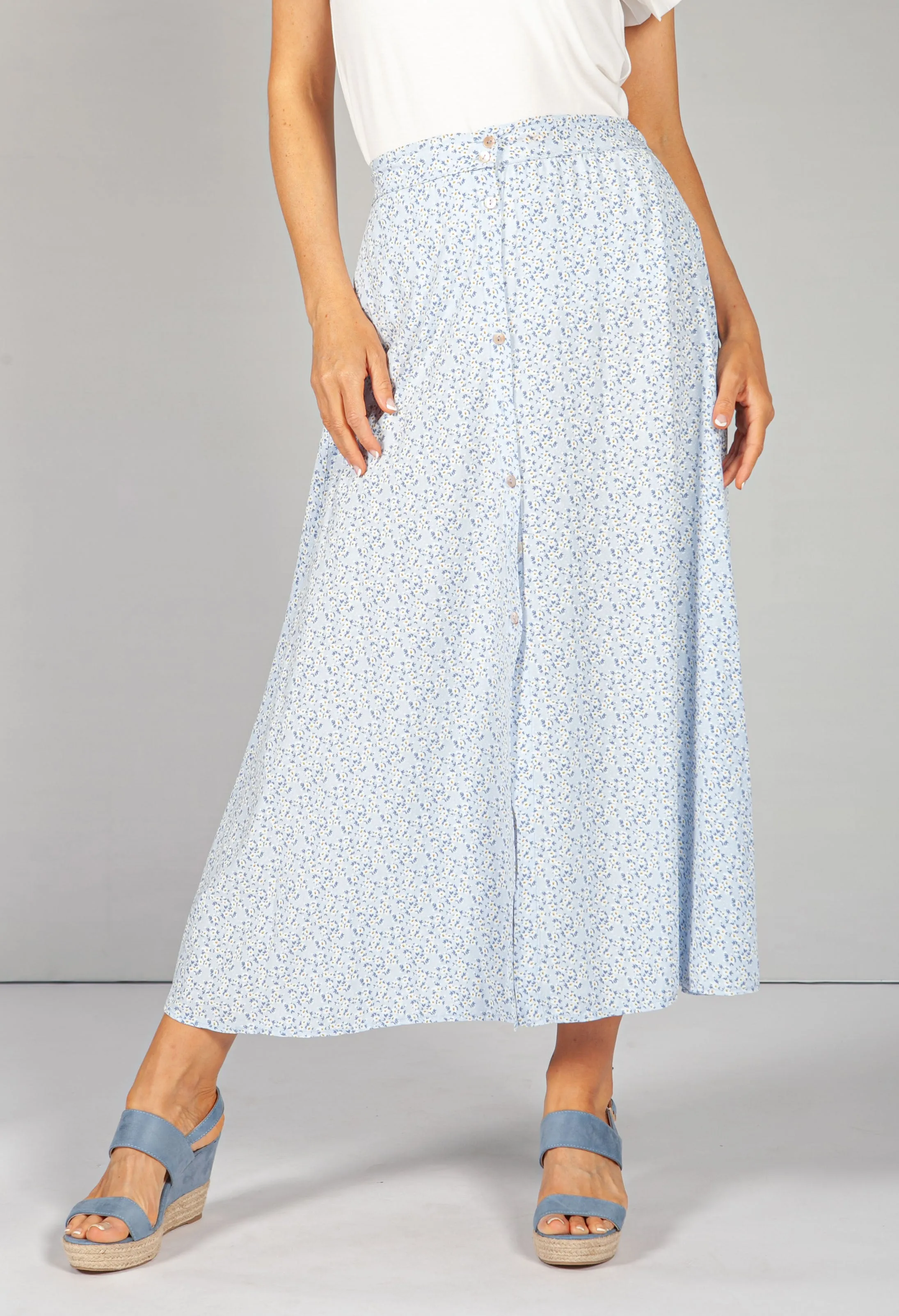 Baby Blue Floral Midi Skirt