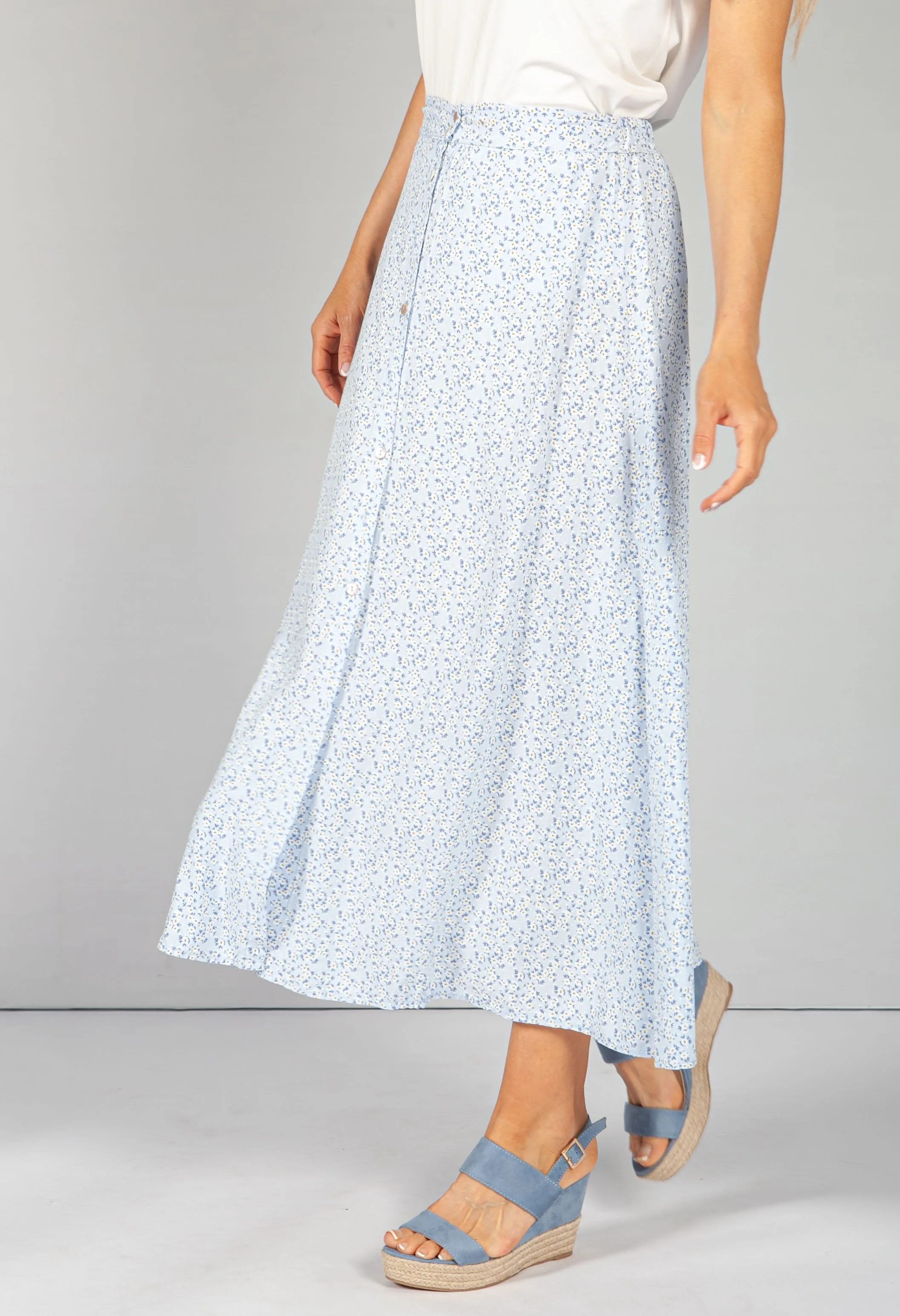 Baby Blue Floral Midi Skirt