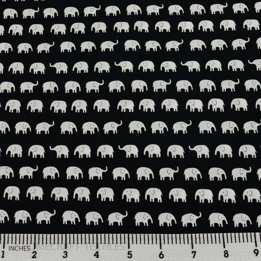 Black Mini Elephant Animal Cotton Print