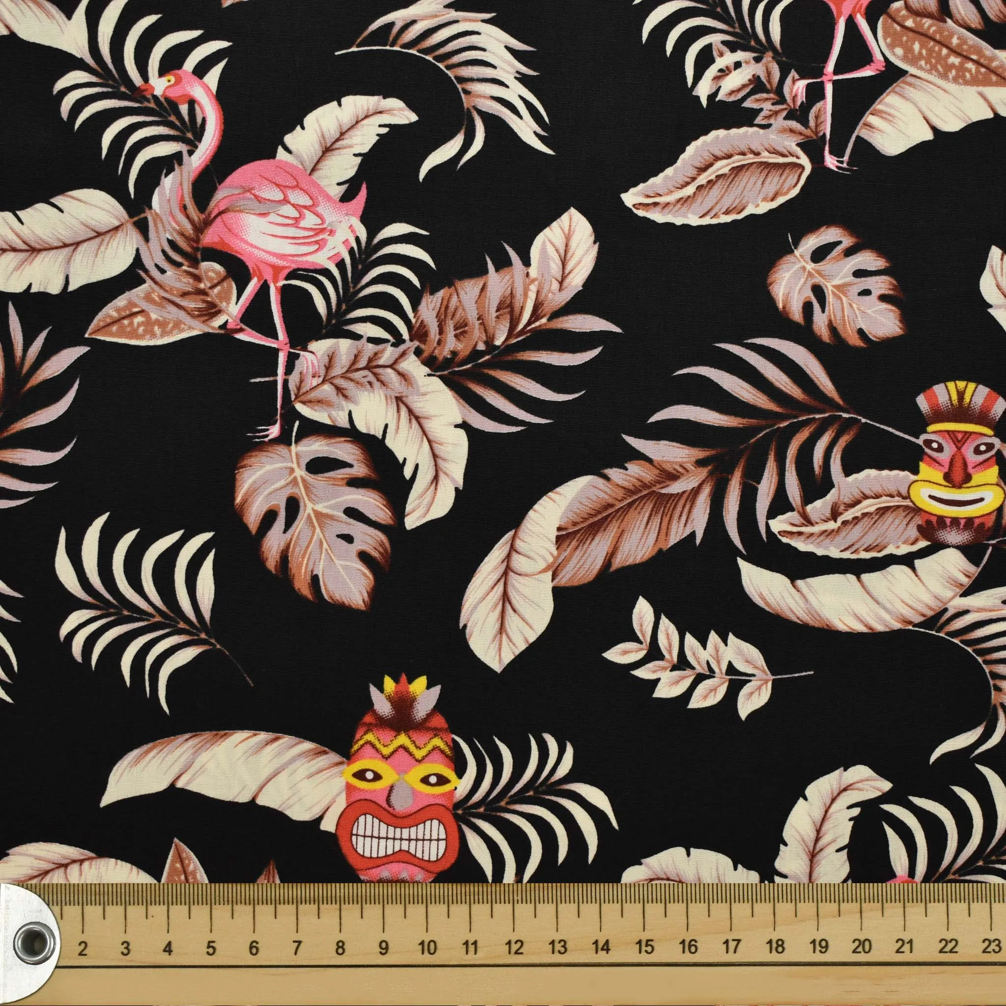 Black Tiki Tropical Cotton Print