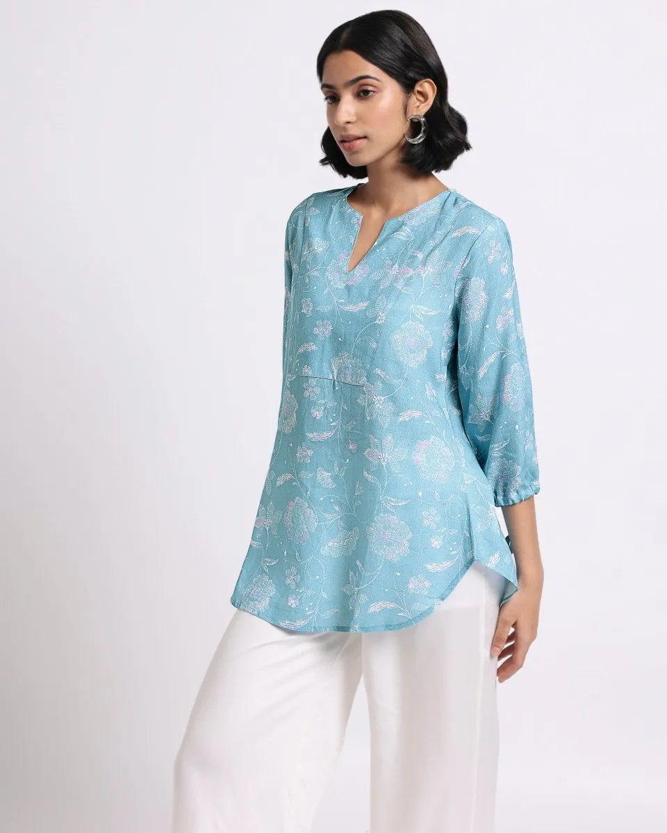 Blue Bloom Print Blouse