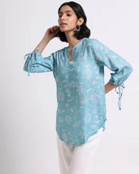 Blue Bloom Print Blouse