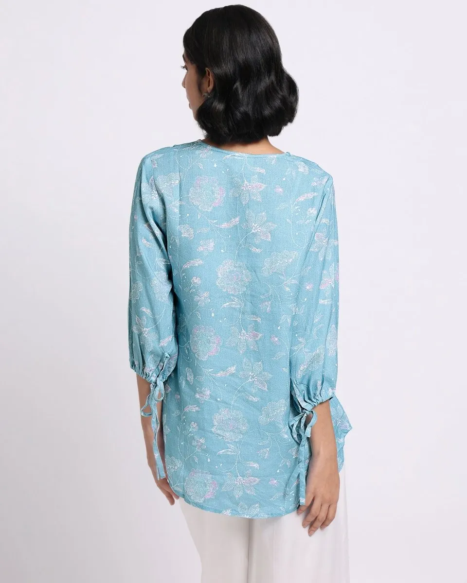 Blue Bloom Print Blouse