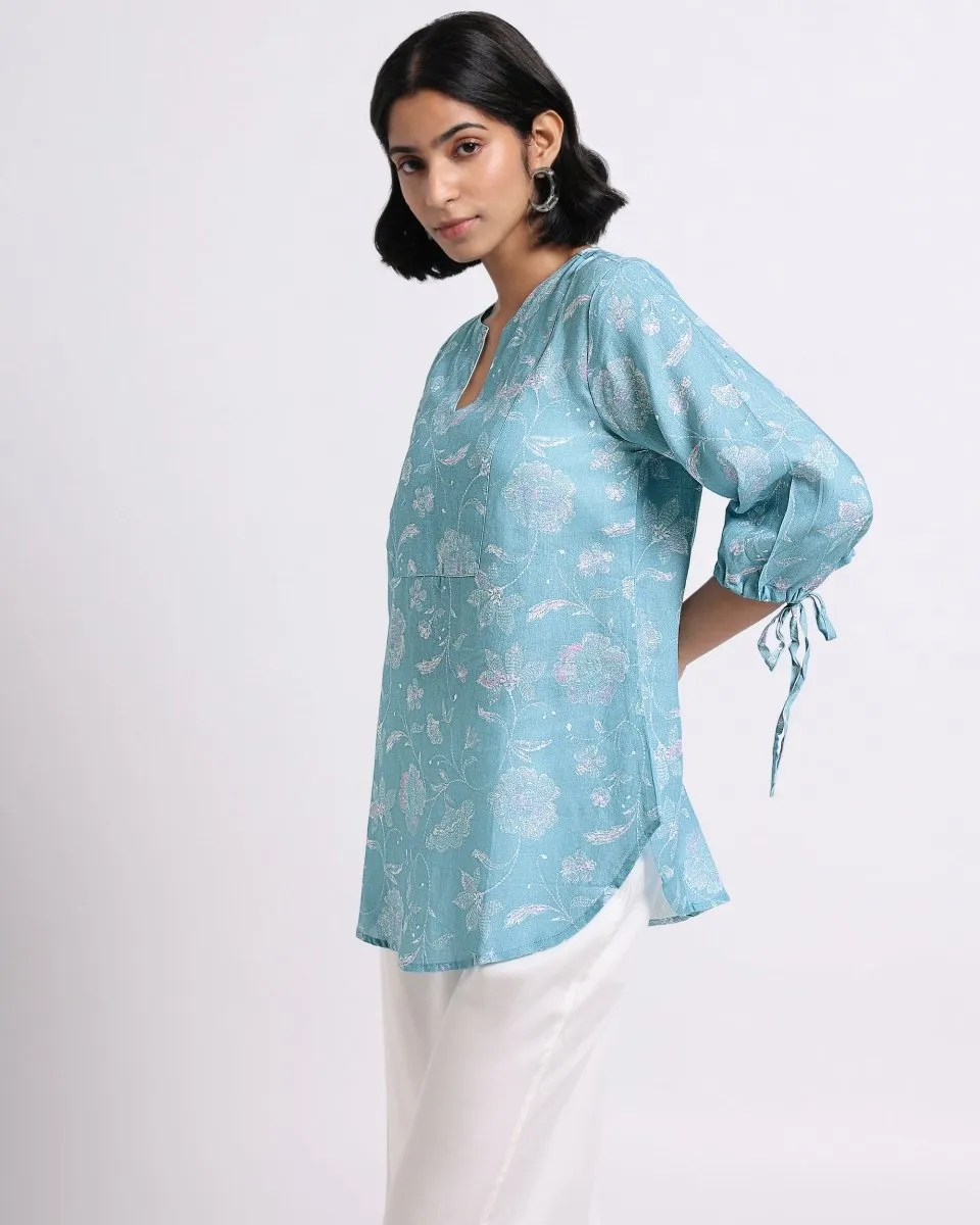 Blue Bloom Print Blouse