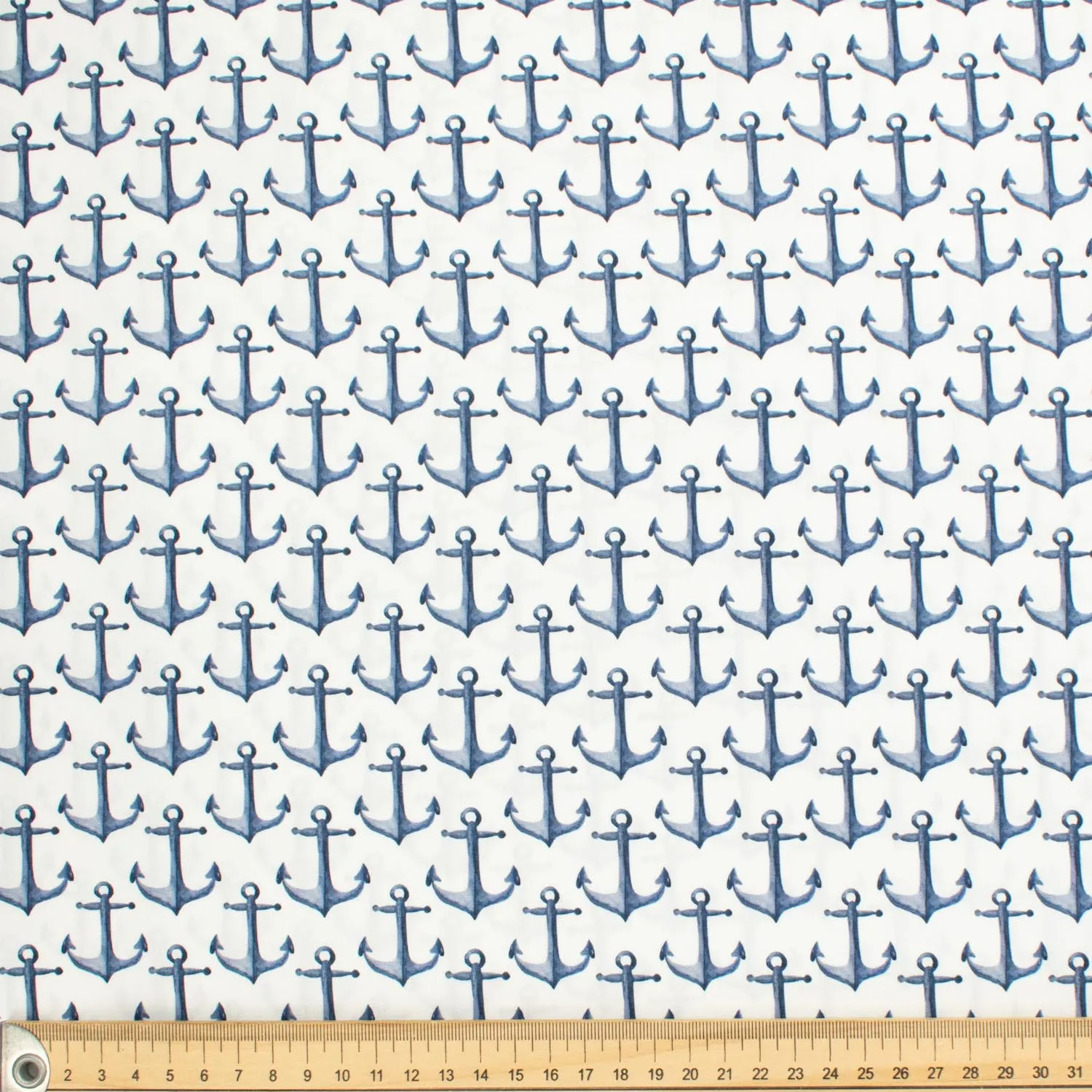 Blue Sea Collection #09 Blue Anchor on White Cotton Prints