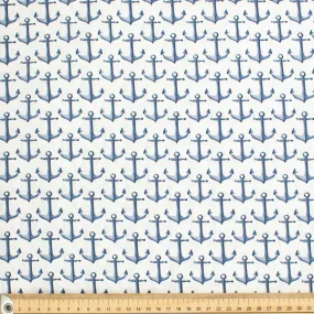 Blue Sea Collection #09 Blue Anchor on White Cotton Prints