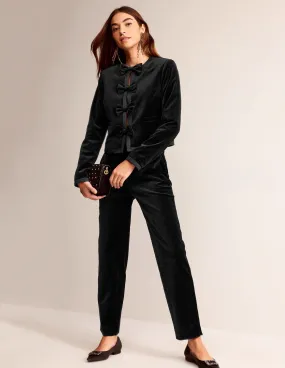 Bow-Trim Collarless Jacket-Black