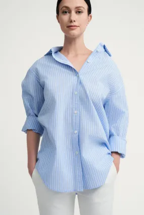 Boyfriend Poplin Shirt - Blue Stripe