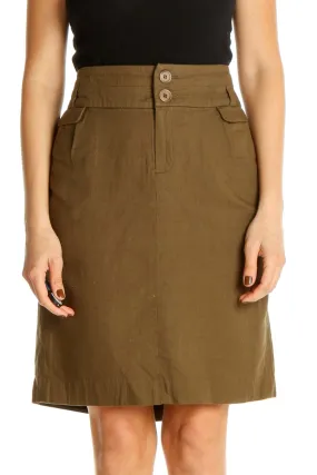 Brown Solid Classic A-Line Skirt