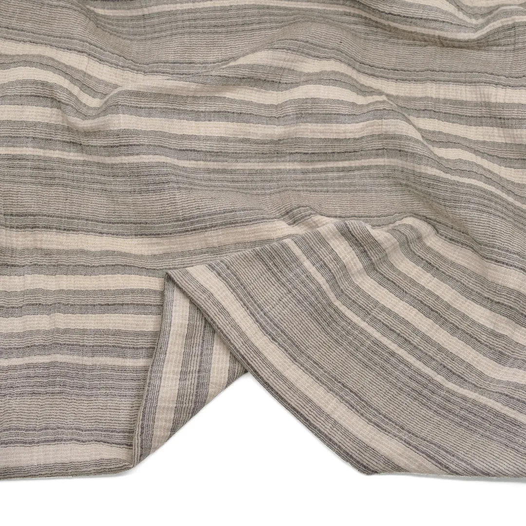 Cabana Stripe Organic Cotton Double Gauze - Pebble/Ink