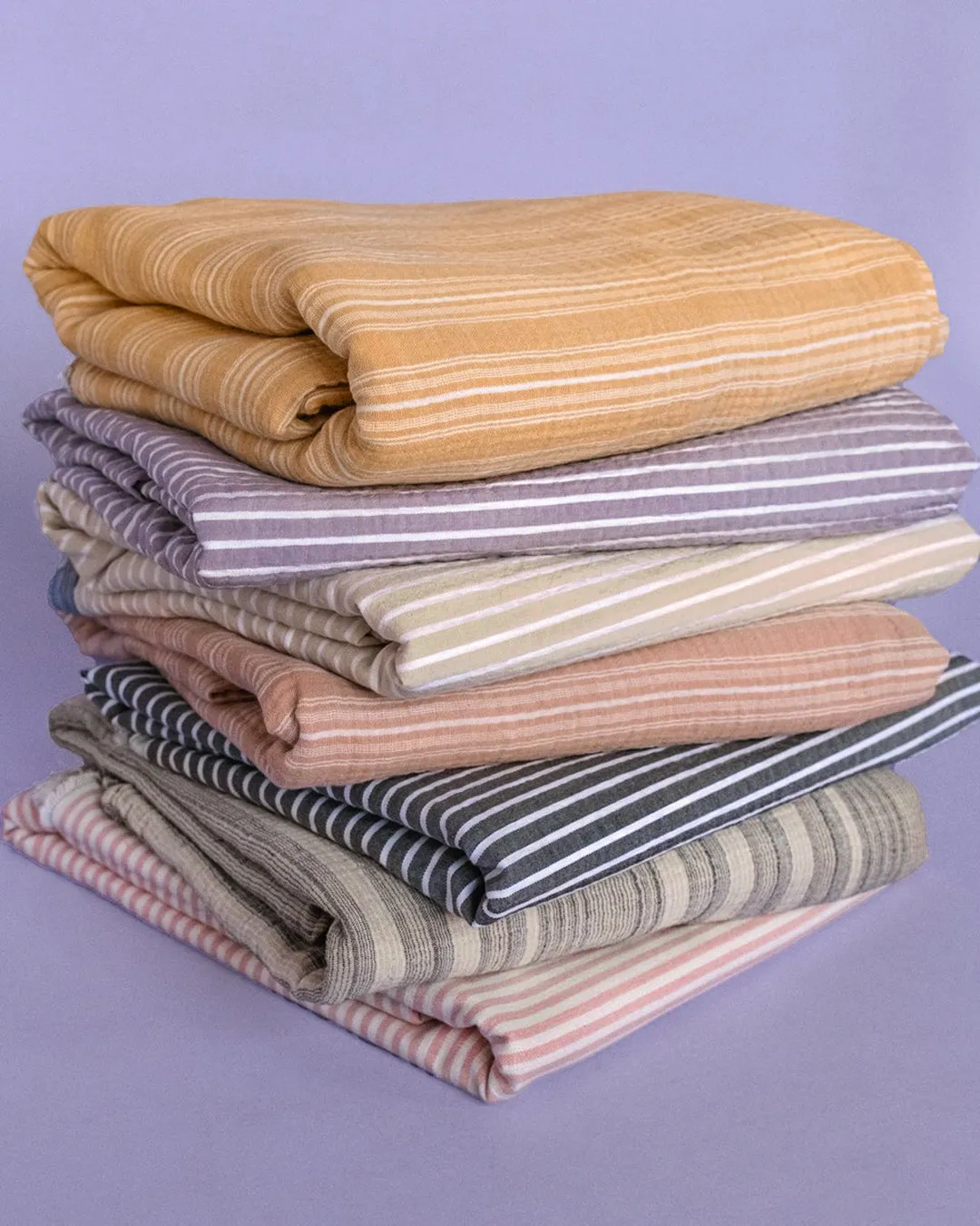 Cabana Stripe Organic Cotton Double Gauze - Pebble/Ink