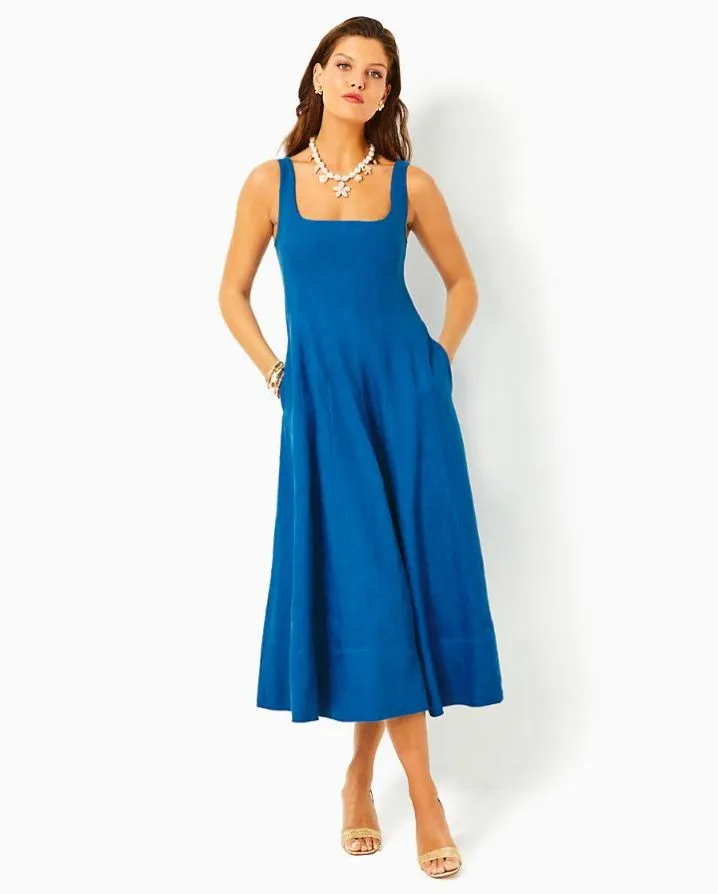 CALINA LINEN MIDI DRESS