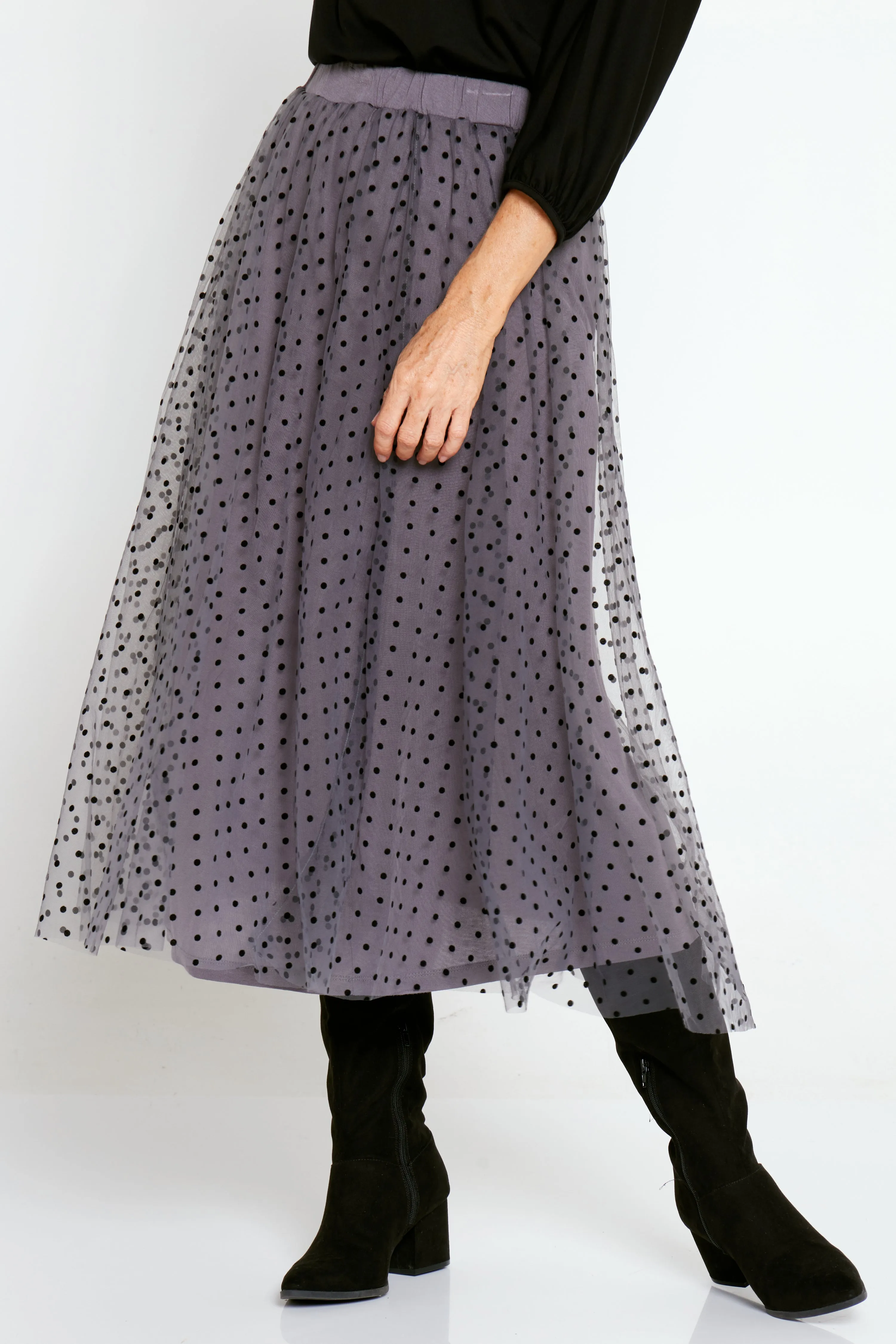 Carrie Tulle Skirt - Steel/Micro Spot