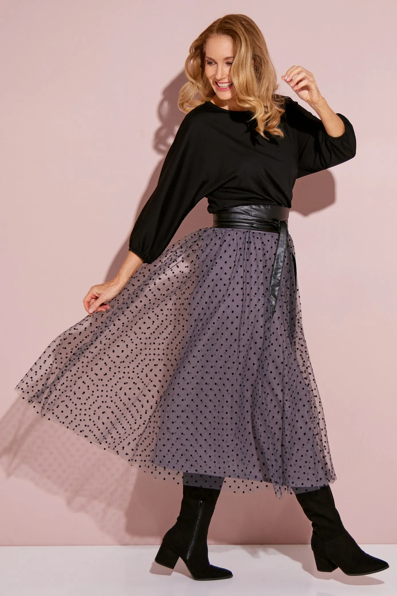 Carrie Tulle Skirt - Steel/Micro Spot