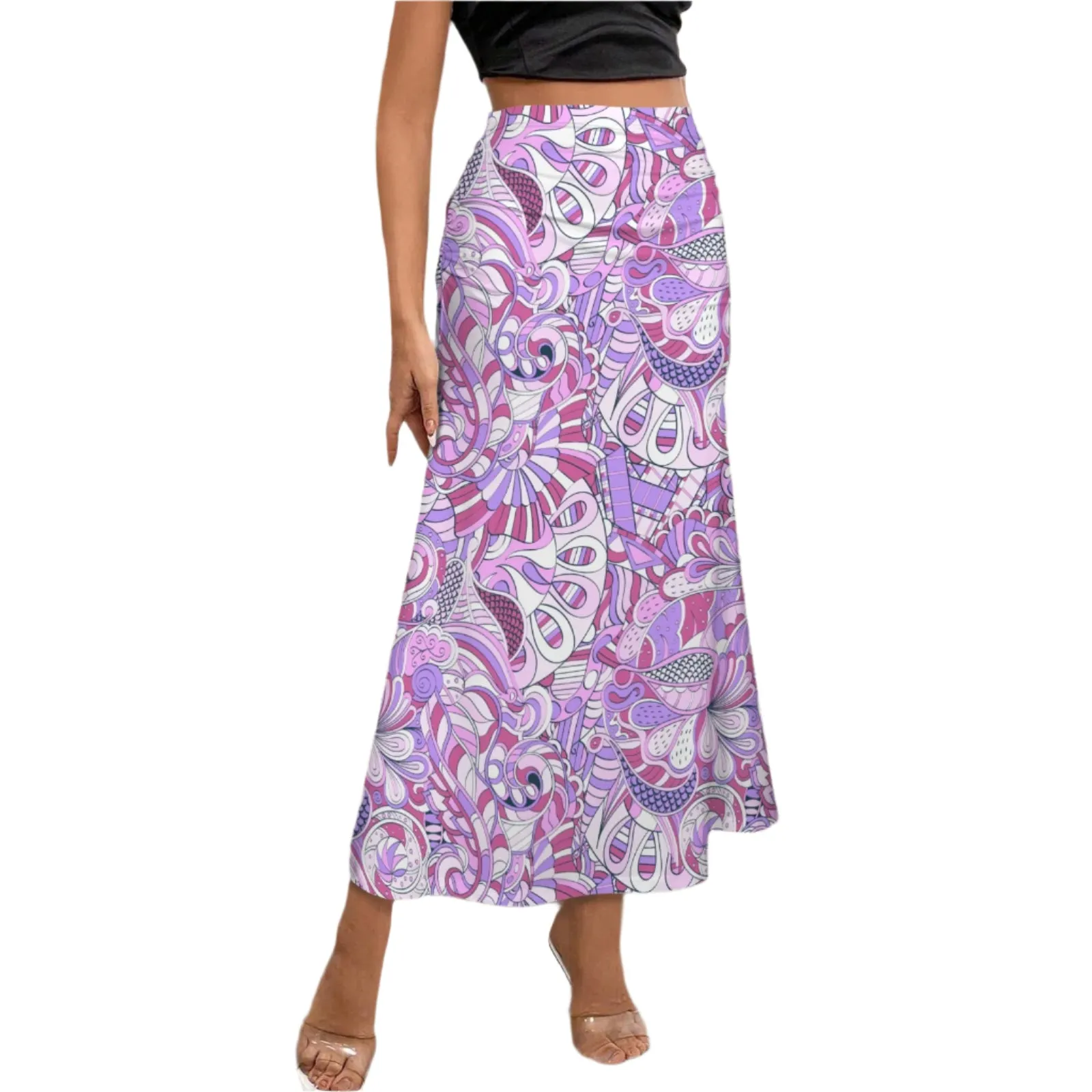 Cavai Ruched High Waist Flare Maxi Skirt