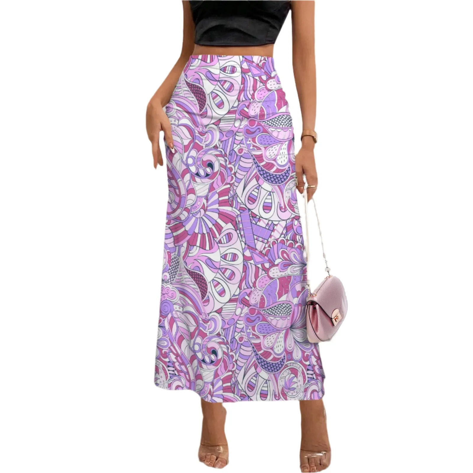 Cavai Ruched High Waist Flare Maxi Skirt