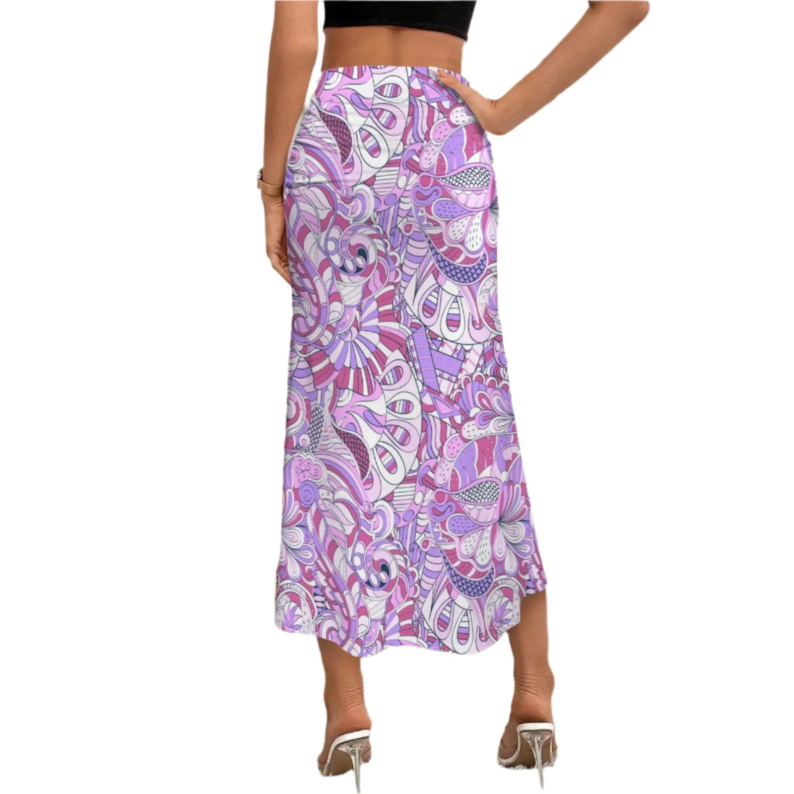 Cavai Ruched High Waist Flare Maxi Skirt