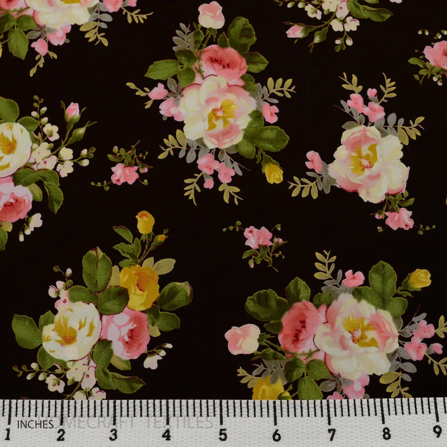 Chocolate Posy Floral Cotton Print