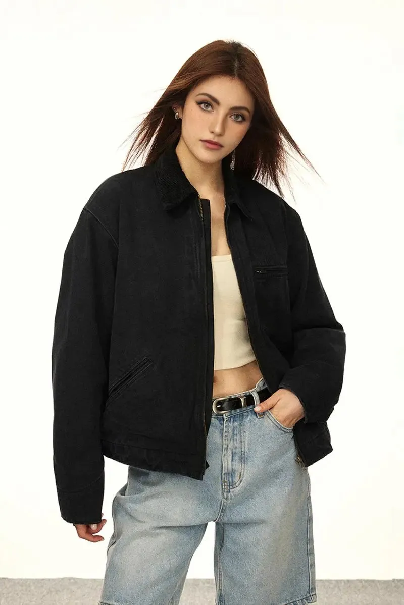 Classic Cropped  Brown Corduroy Bomber Jacket