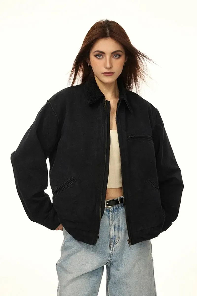 Classic Cropped  Brown Corduroy Bomber Jacket