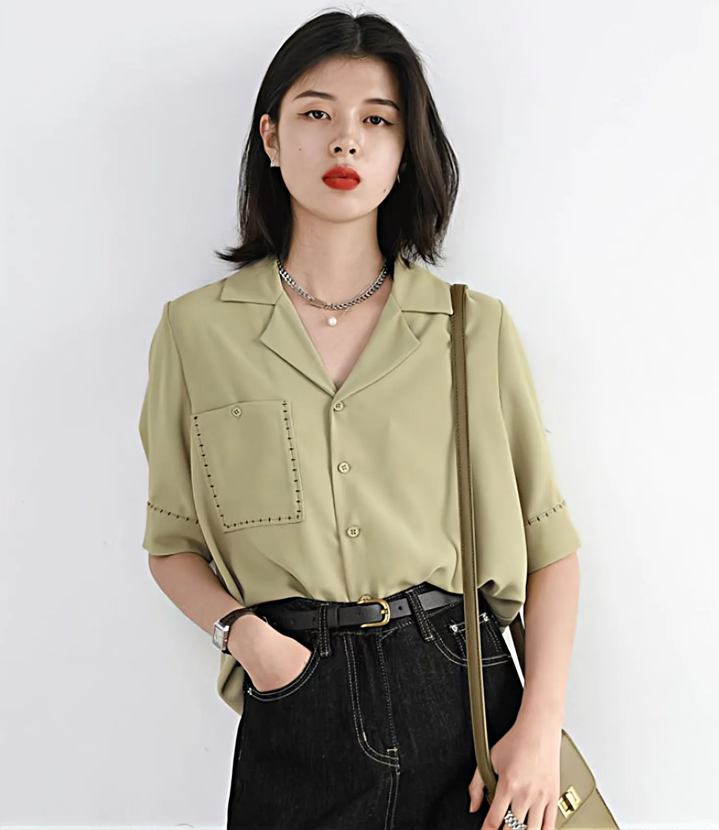 Contrast Stitch Button Shirt