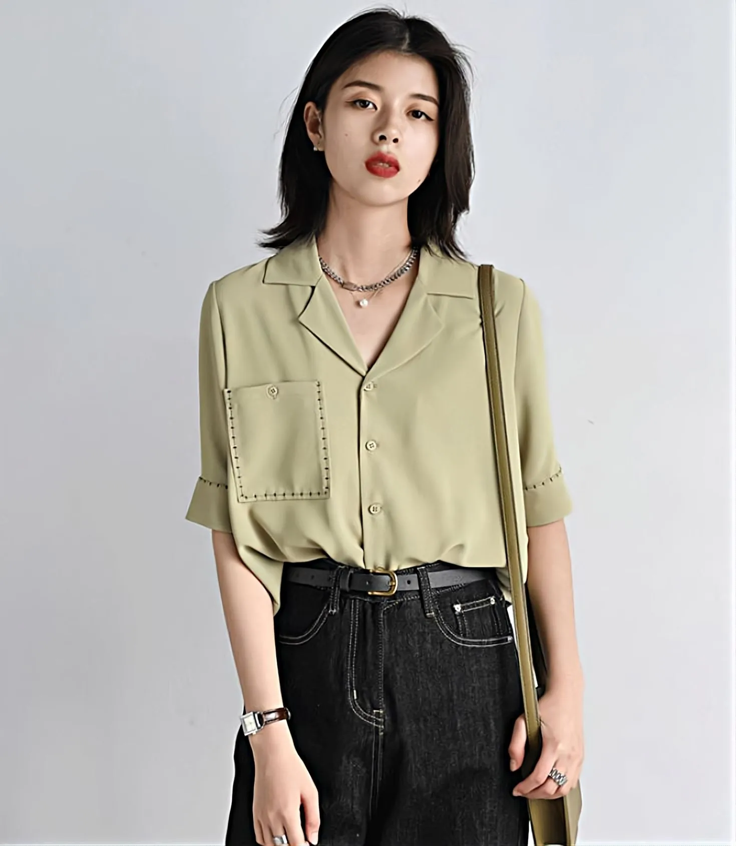 Contrast Stitch Button Shirt