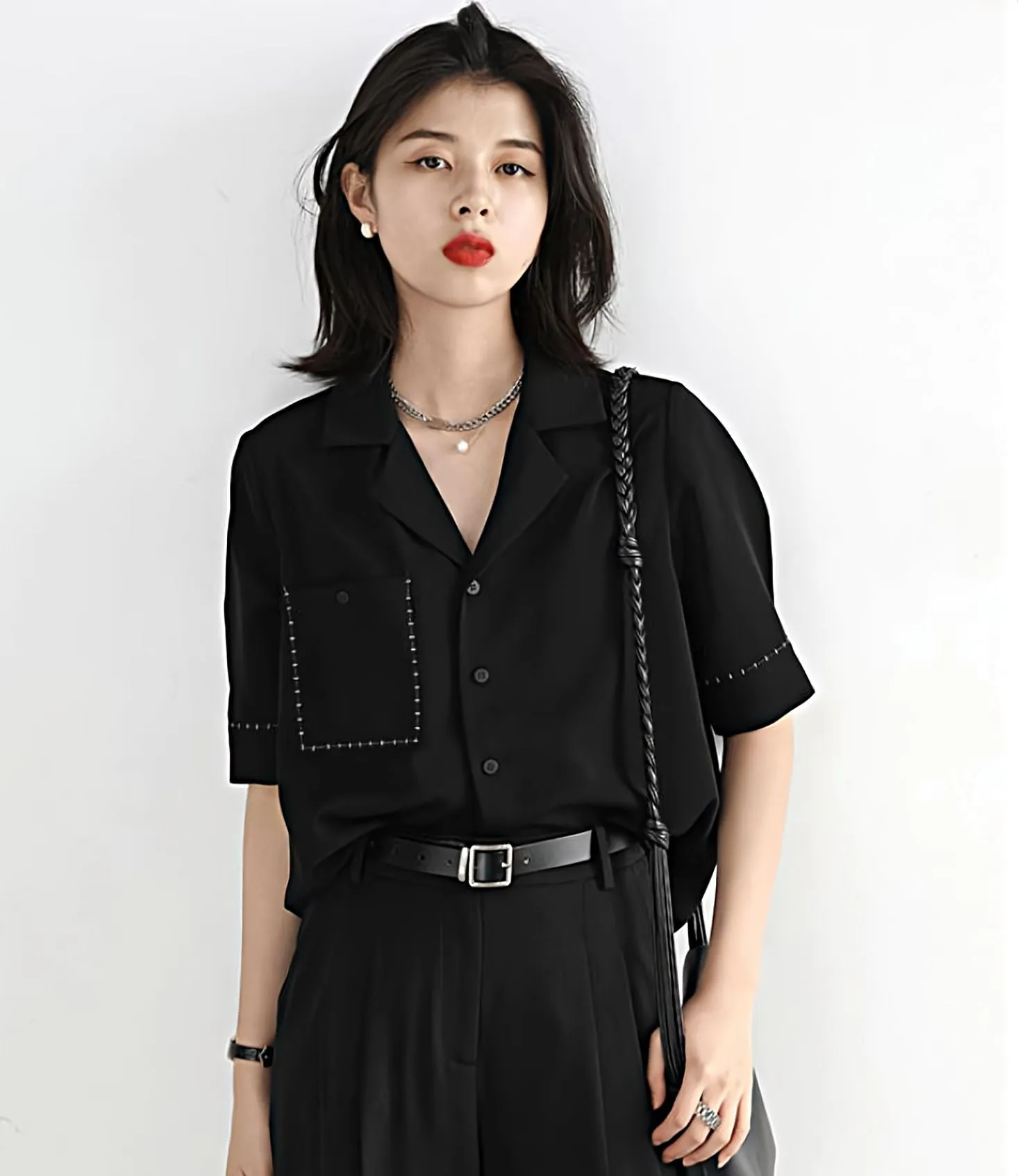 Contrast Stitch Button Shirt