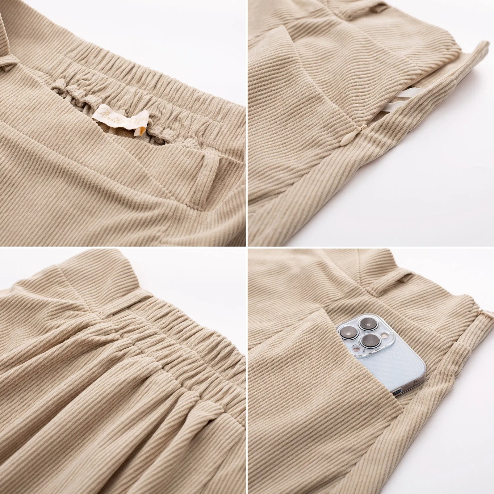 Corduroy Skirt with Pockets and Belt Basic Versatile Mini Skater Skirts