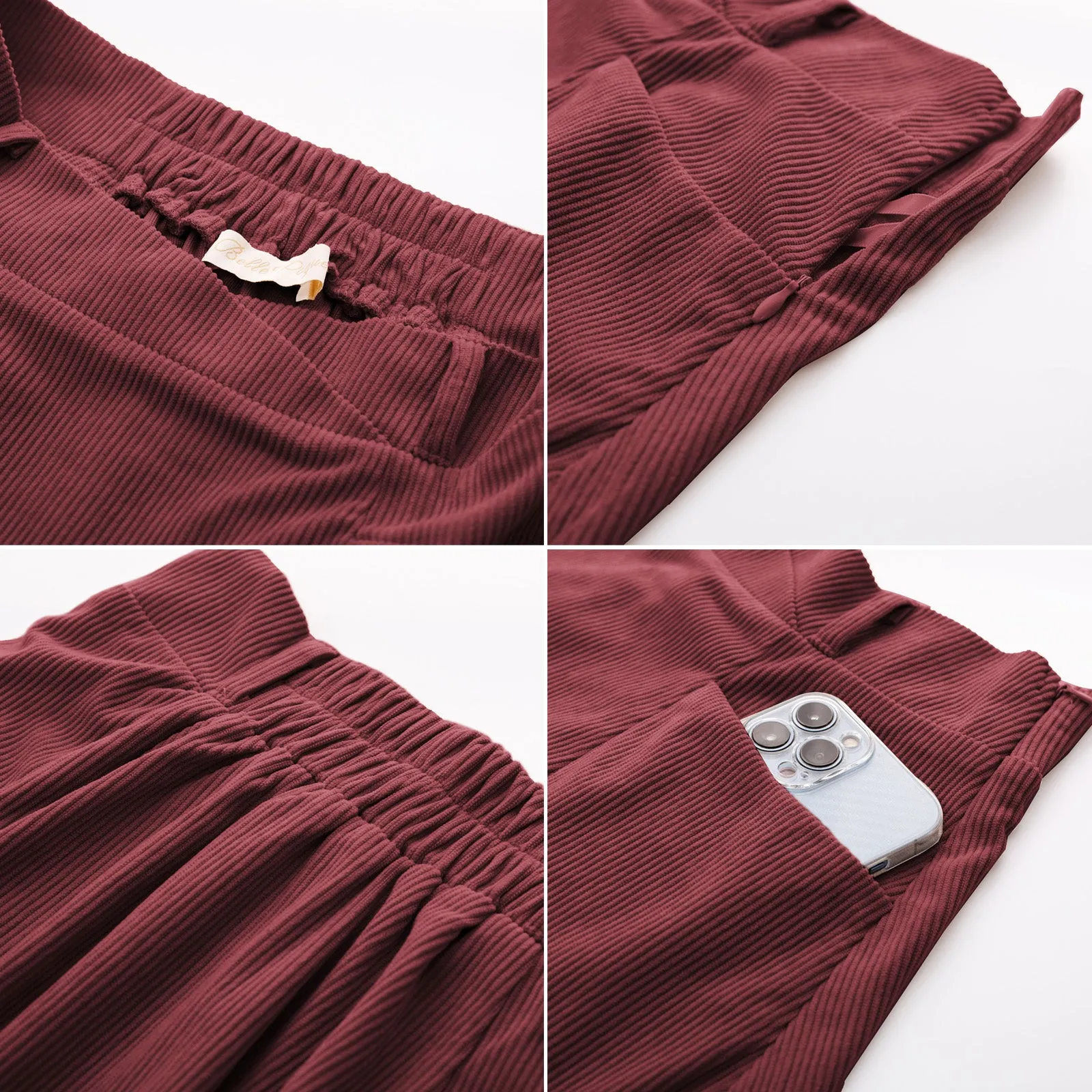 Corduroy Skirt with Pockets and Belt Basic Versatile Mini Skater Skirts