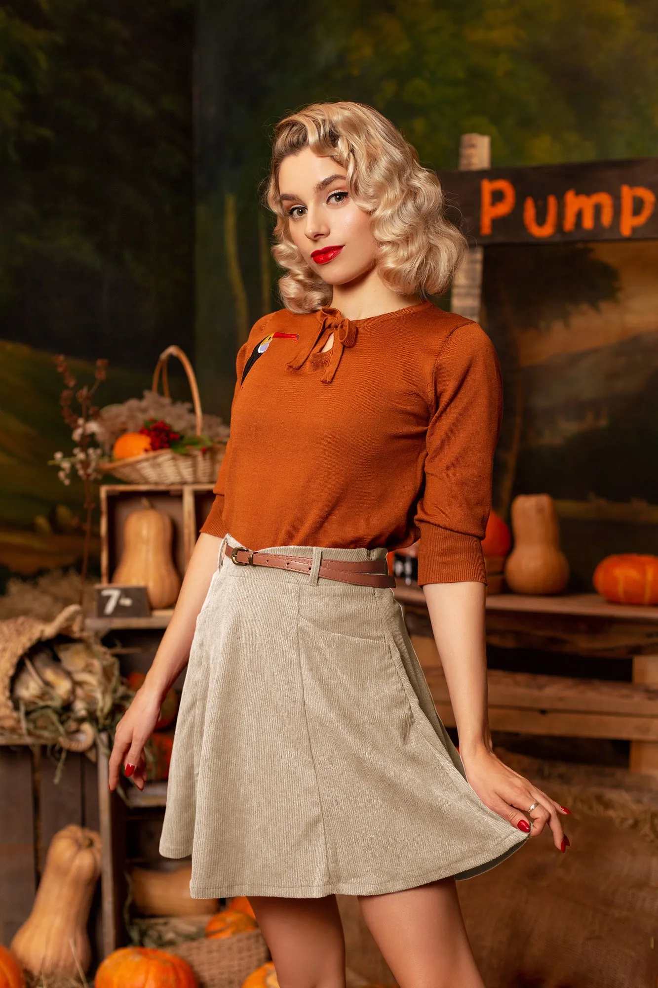 Corduroy Skirt with Pockets and Belt Basic Versatile Mini Skater Skirts