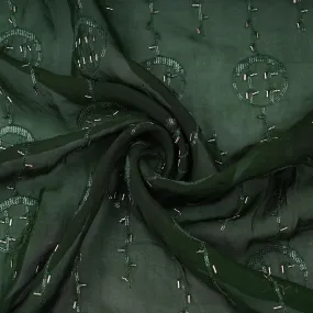 Dark Green Cutdana Sequins Embroidery Organza Fabric 21022