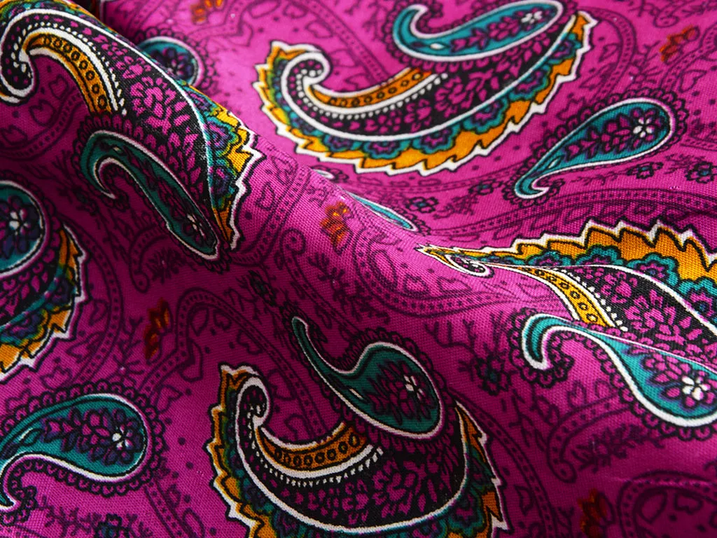 Dark Pink Paisley Digital Printed Premium Crepe Fabric