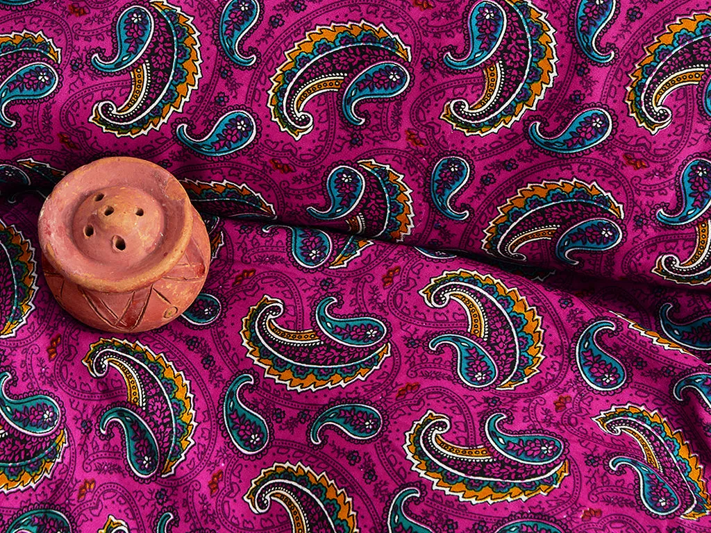 Dark Pink Paisley Digital Printed Premium Crepe Fabric