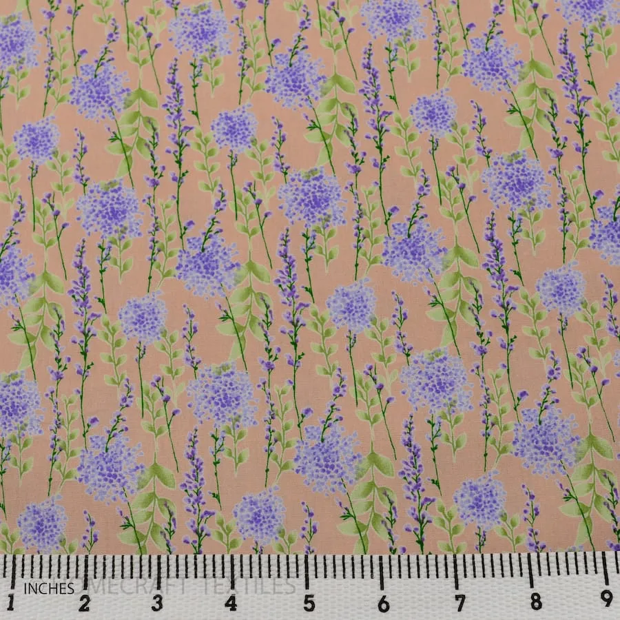 Dusty Pink Lavender Branch Floral Cotton Print