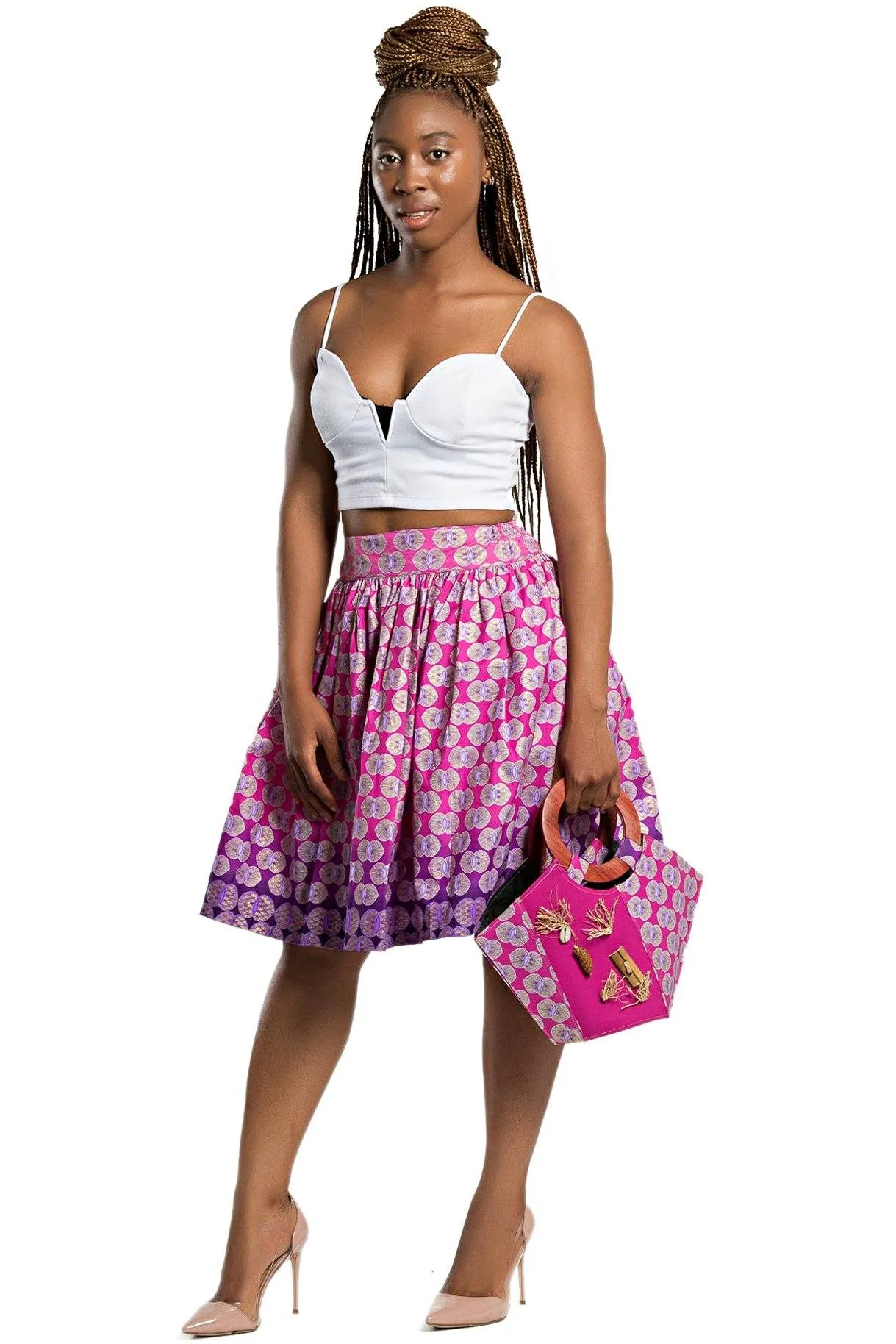 Ebele African Print Midi Skirt ( Pink)