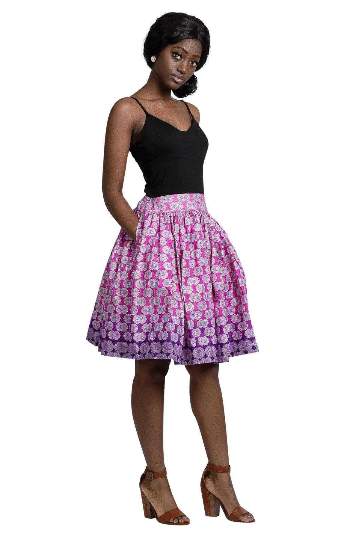 Ebele African Print Midi Skirt ( Pink)