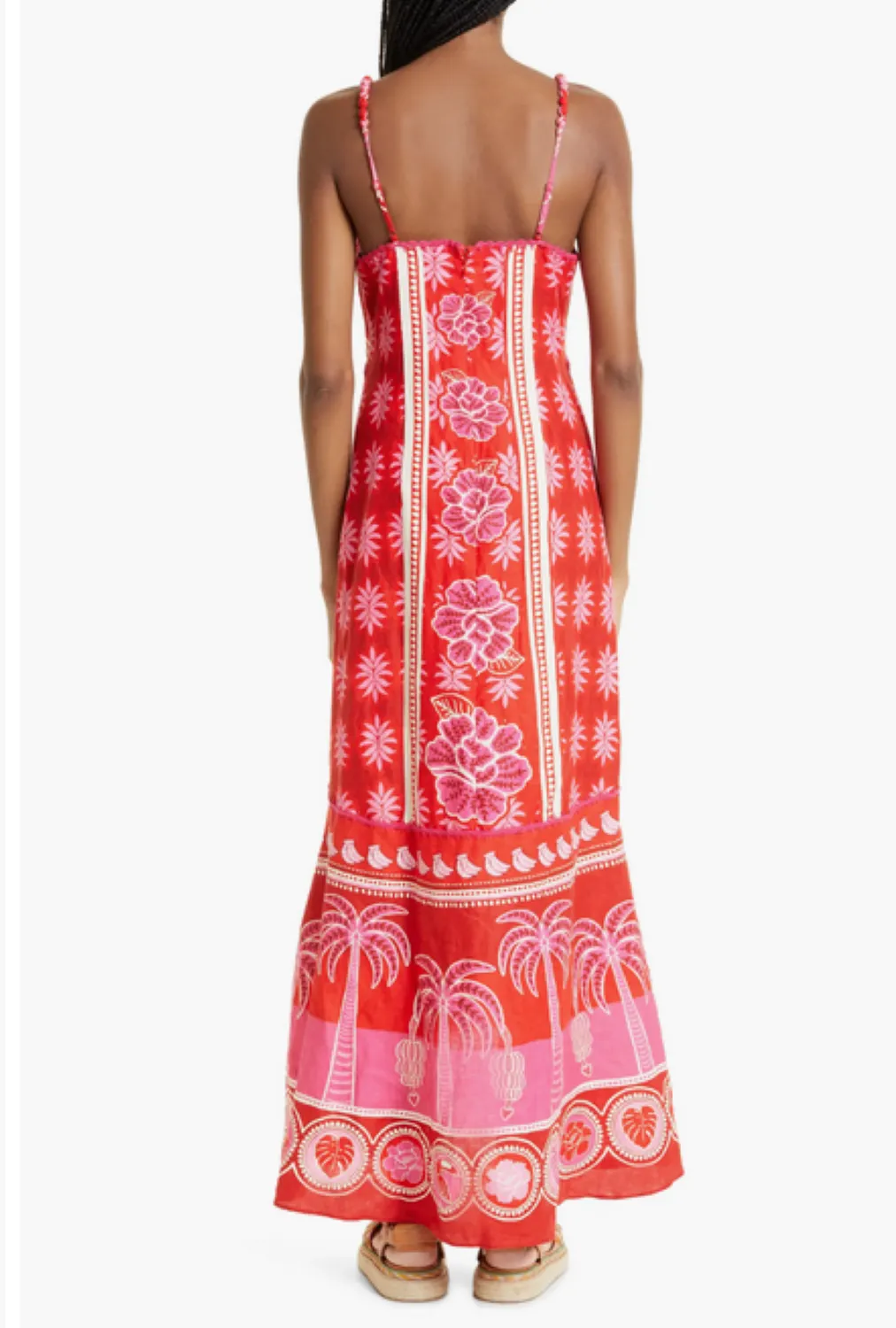 FARM Rio Summer Sunrise Embroidered Linen Maxi Dress