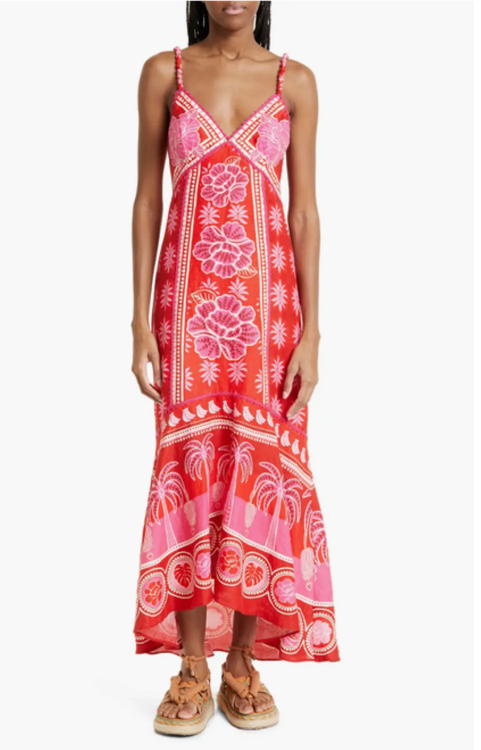 FARM Rio Summer Sunrise Embroidered Linen Maxi Dress