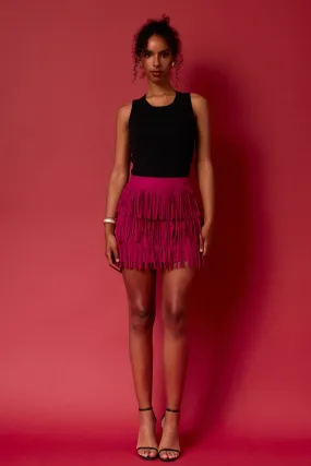 Faux Suede Fringe Mini Skirt